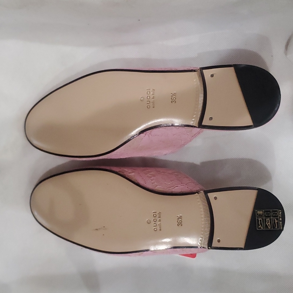 Gucci Pricetown Horsebit Lace Leather Pink Nude Mule Loafer Slipper Flat 36.5 - Picture 5 of 8